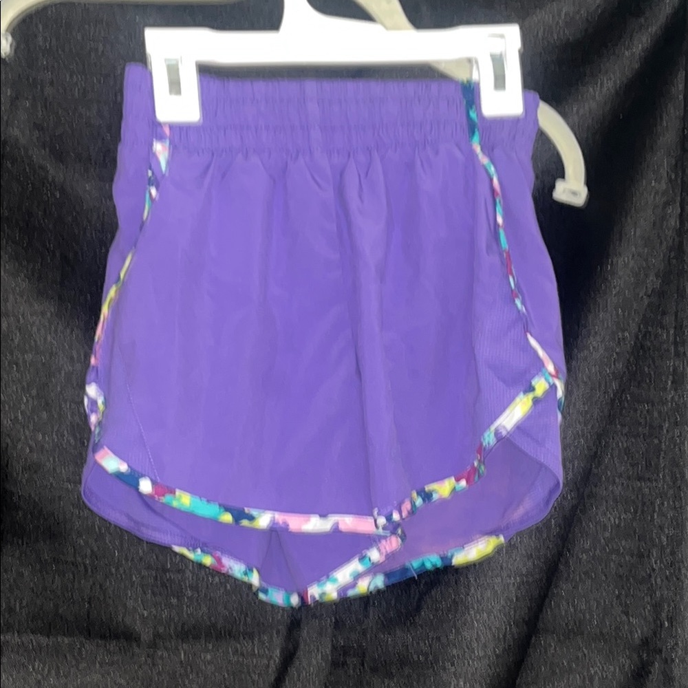 Purple Girls Shorts with Patterned Trim